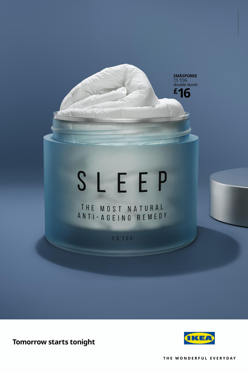 將睡眠床品制成抗衰老產(chǎn)品，宜家平面喊你今晚早點(diǎn)睡